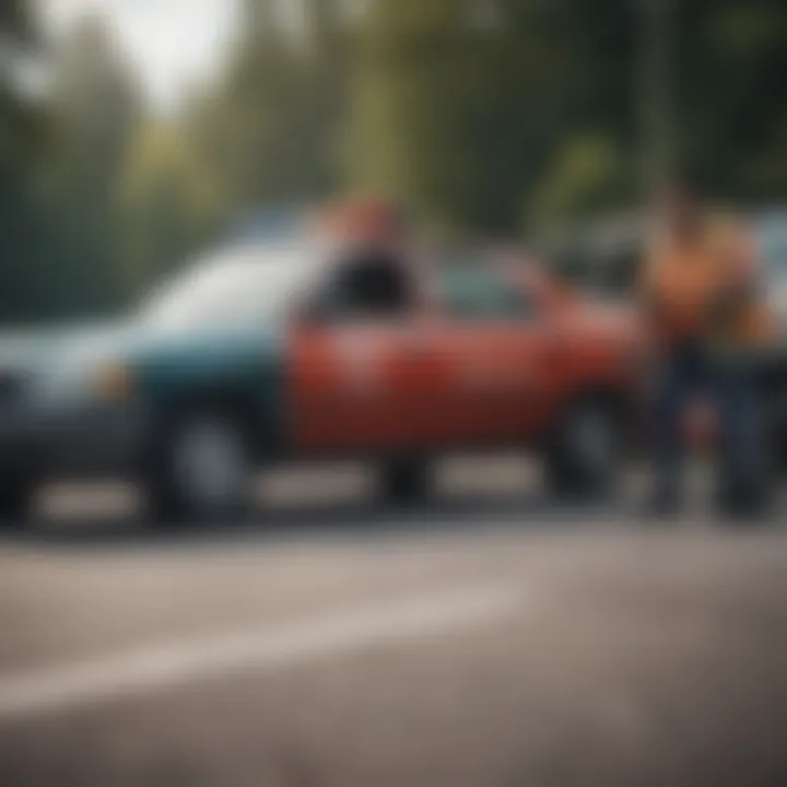 A customer receiving roadside assistance from a AAA service vehicle