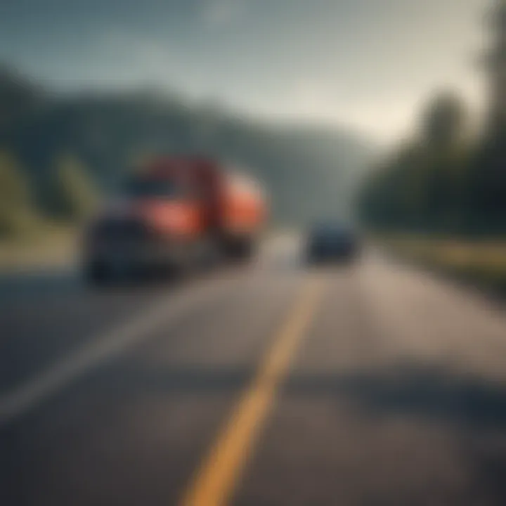 A scenic view of a highway with a tow truck in the distance, conveying the reliability of roadside assistance.