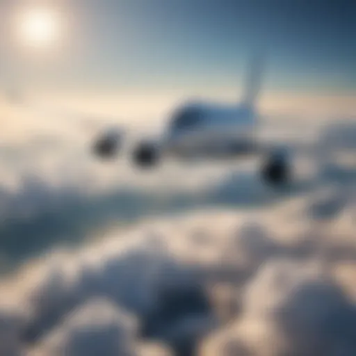 A scenic view of an airplane soaring above the clouds