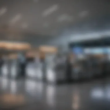 An airport security checkpoint with Clear signage