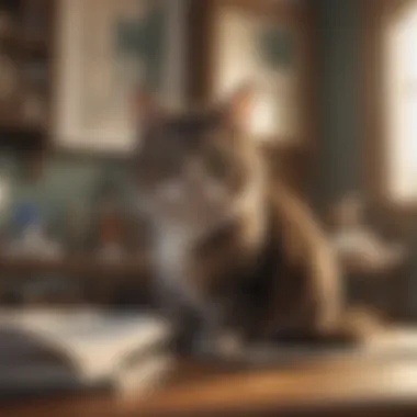 Evaluating Pet Insurance Choices A thoughtful cat owner reviewing pet insurance options