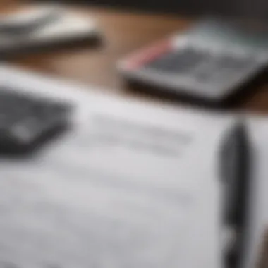 A calculator and a stack of insurance paperwork on a table