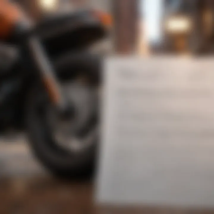 Close-up of motorcycle insurance policy document