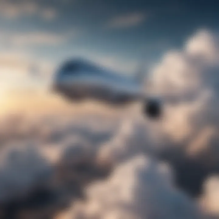 An abstract depiction of an airplane soaring through clouds symbolizing last minute travel.