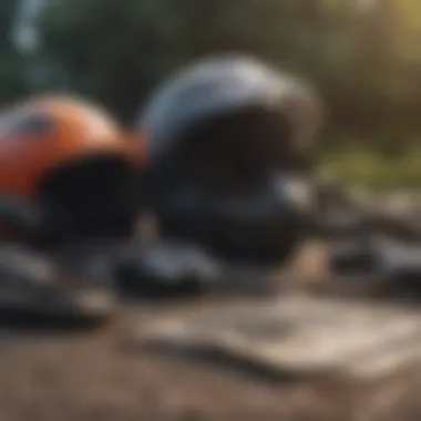 Safety gear laid out for a motorbike rider.