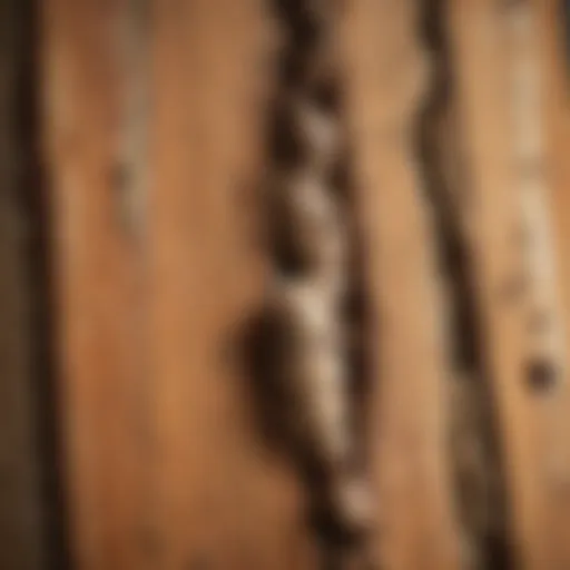 Close-up view of termite damage on wooden structures