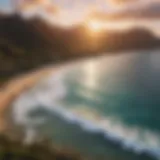 Stunning aerial view of a Hawaiian beach during sunset