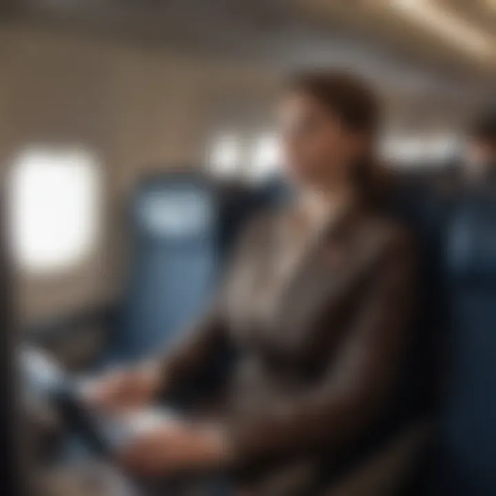 Delta Business Class passenger enjoying in-flight entertainment on a large screen