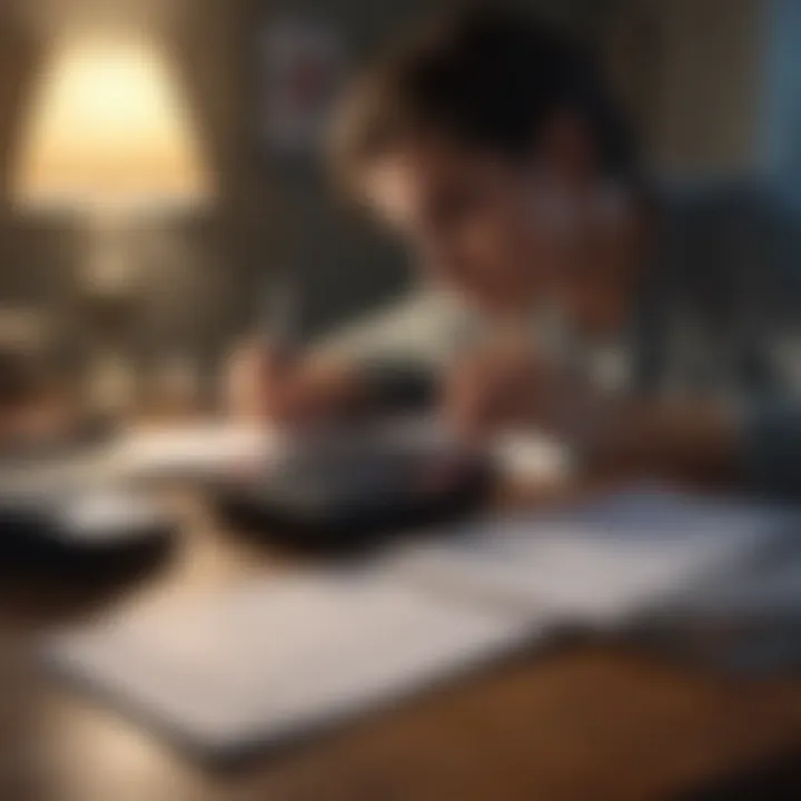 A student analyzing finances with a calculator and notebook