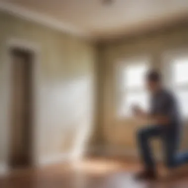 A homeowner inspecting for signs of mold