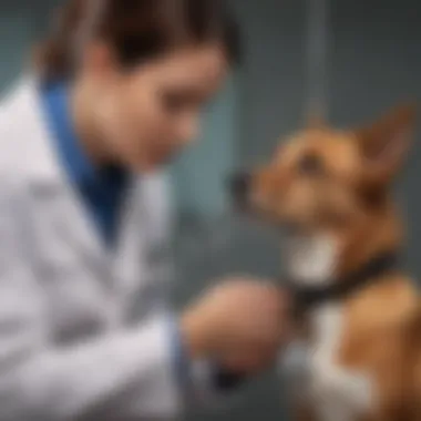 Veterinary Examination in Action Veterinarian examining a dog with a stethoscope