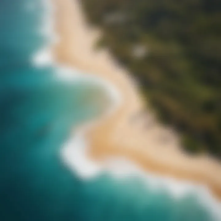 Aerial view of a stunning Hawaiian beach with turquoise waters and golden sand.