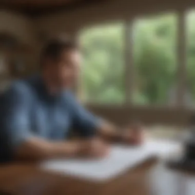 A homeowner reviewing insurance documents, contemplating coverage options.