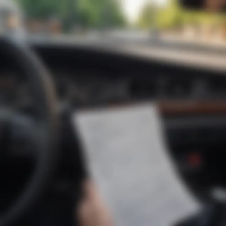 Close-up of a car's dashboard with insurance documents.