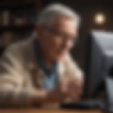 Elderly individual using a computer