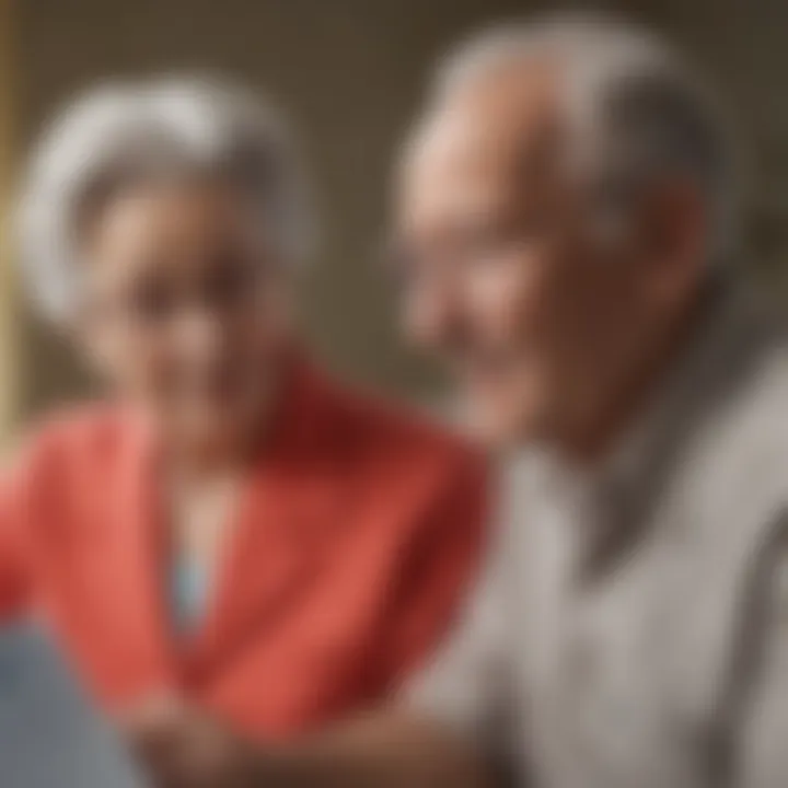 Elderly couple discussing health insurance options