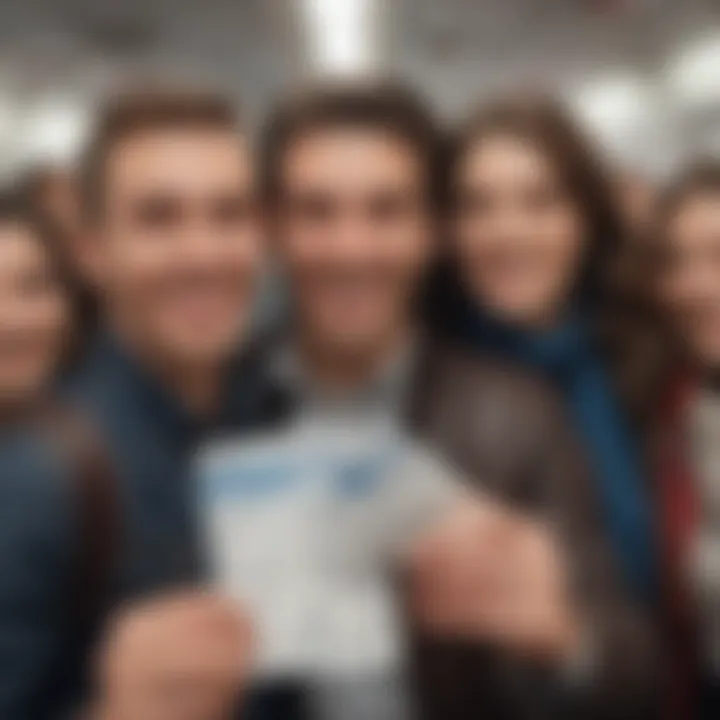 A group of happy travelers holding boarding passes