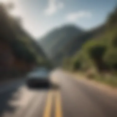 A scenic view of a Mexican road with a car