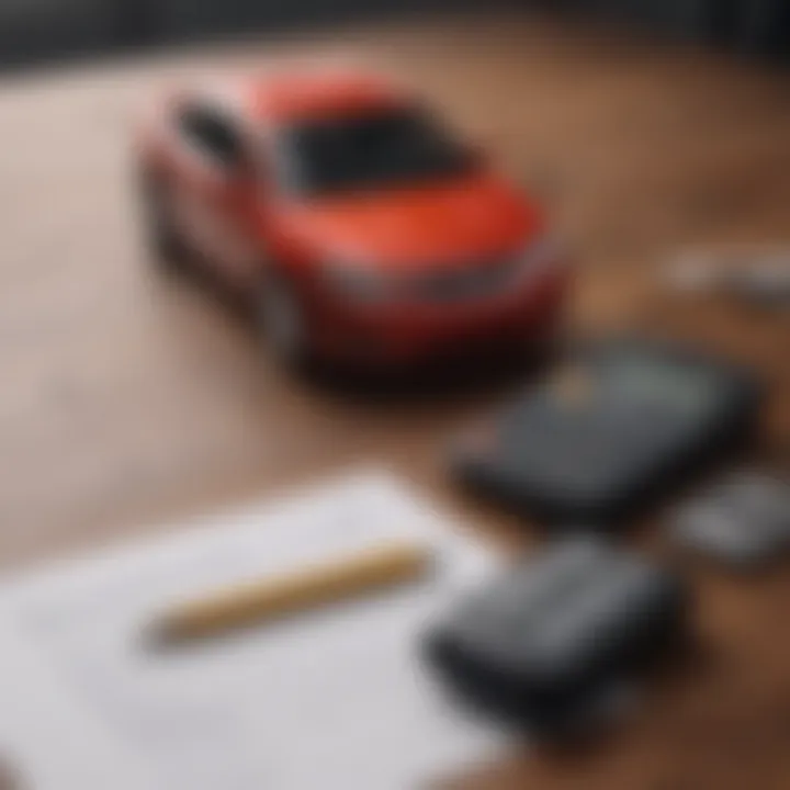 A calculator and car keys on a table, representing financial planning.