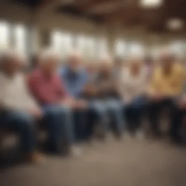 A group of seniors enjoying a lively social event in a community center.