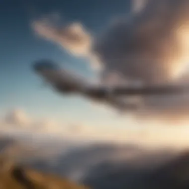 A scenic view of an airplane soaring over a breathtaking landscape