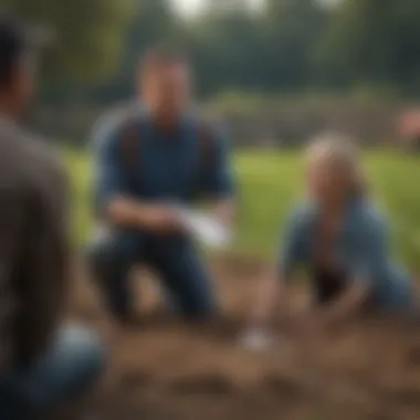 A farmer discussing insurance options with an advisor in a field