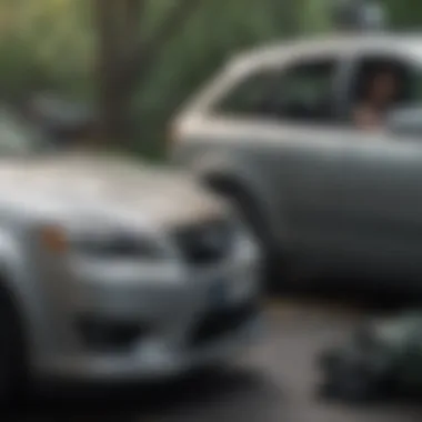Assessing Vehicle Damage with Expertise Public auto insurance adjuster reviewing a vehicle's damage