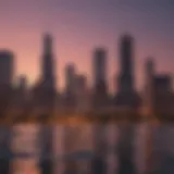 A panoramic view of Chicago skyline during sunset