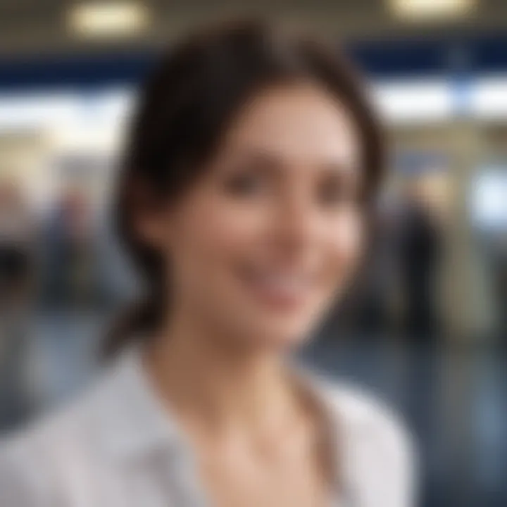 Frequent traveler smiling at customs with Global Entry card