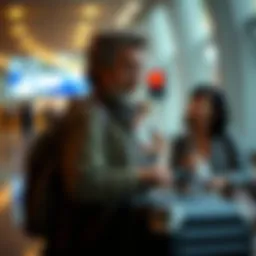 A traveler with a suitcase contemplating travel insurance options