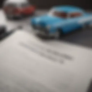 Close-up of classic car insurance policy documents