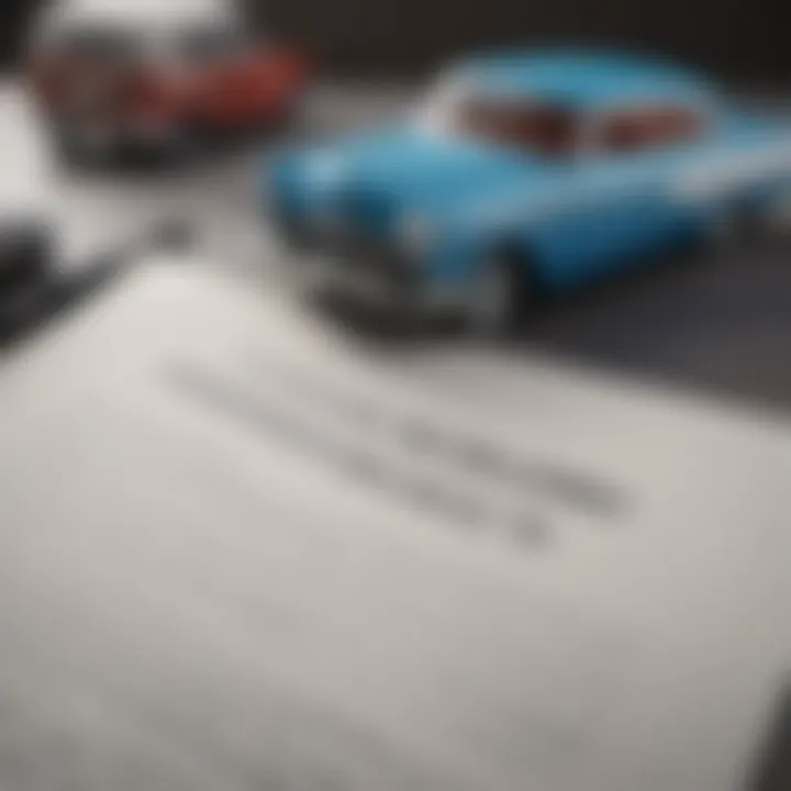 Close-up of classic car insurance policy documents