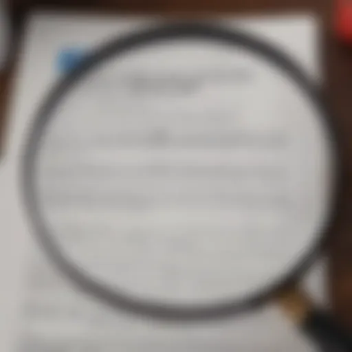 A detailed home insurance policy document with a magnifying glass