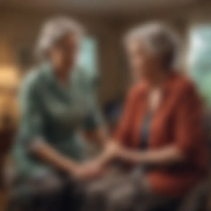 A serene home environment showcasing a caregiver assisting an elderly client.