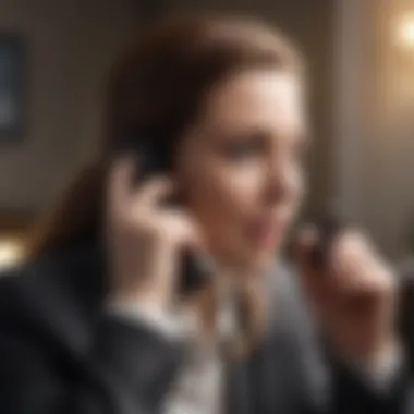 An individual on a phone call with a bank representative