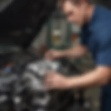 Mechanic inspecting a car engine for potential issues