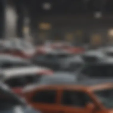 Evaluating Pricing Options for Used Cars An array of used cars with price tags at a dealership