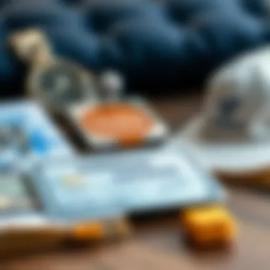 A close-up of a credit card next to travel essentials