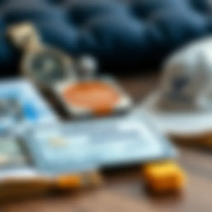 A close-up of a credit card next to travel essentials