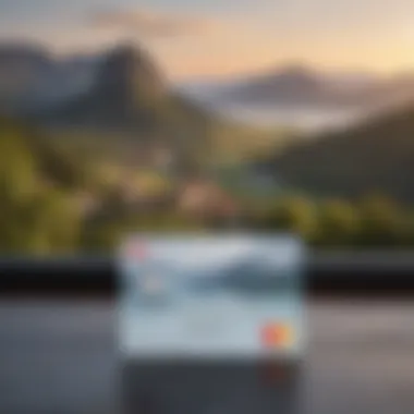 A close-up of a Hilton credit card with a scenic travel backdrop