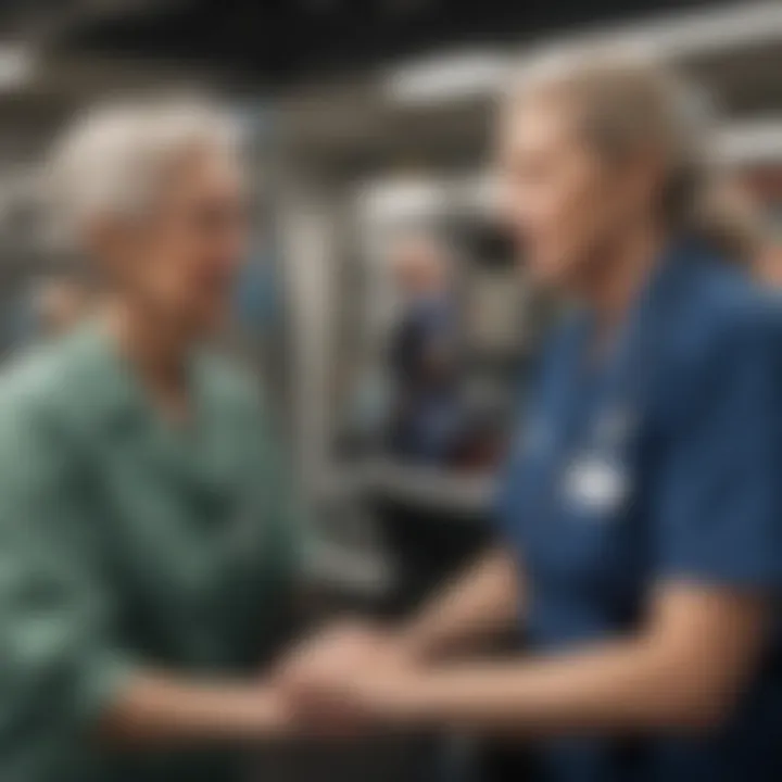 A medical professional assisting a senior during transport