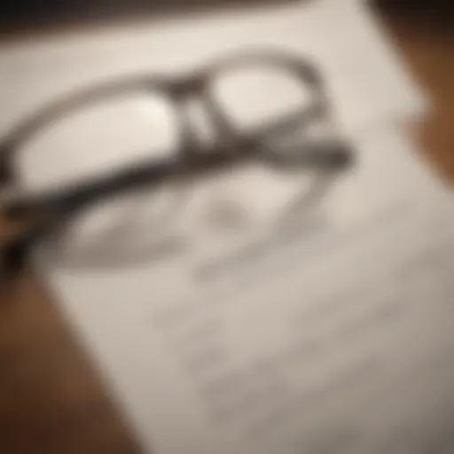 A close-up of a pair of eyeglasses on a table with a prescription note.