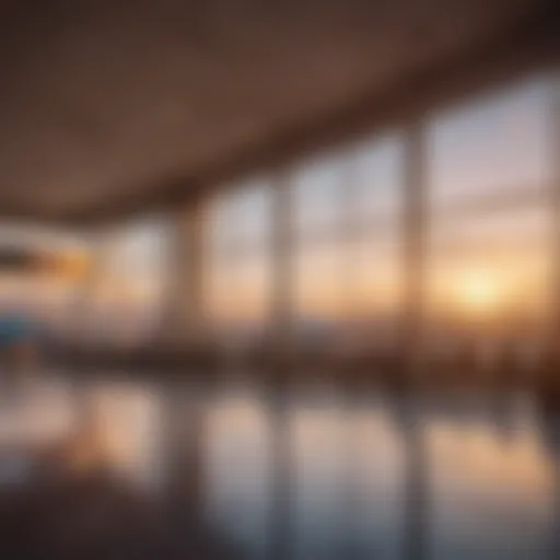 A serene airport terminal during sunrise, symbolizing the beginning of a journey.