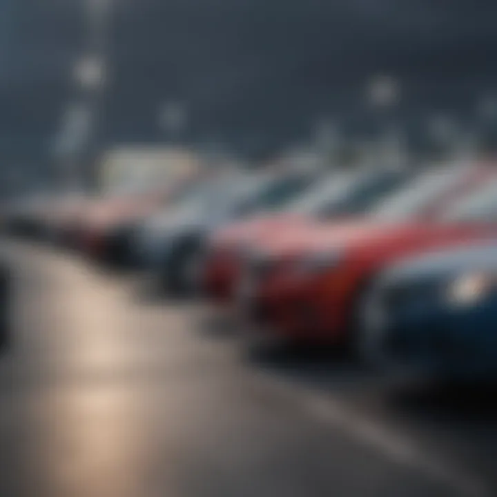 A diverse selection of cars in a dealership lot