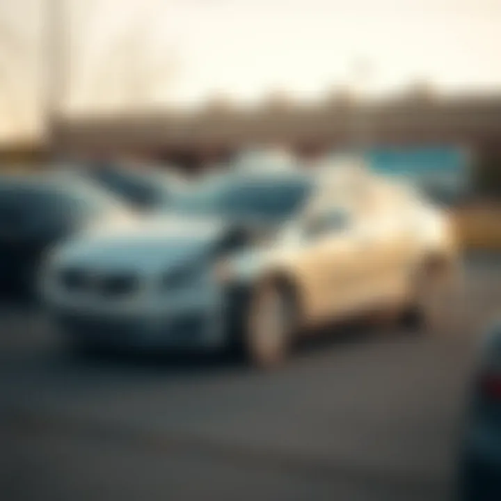 Car with visible damage parked in a lot