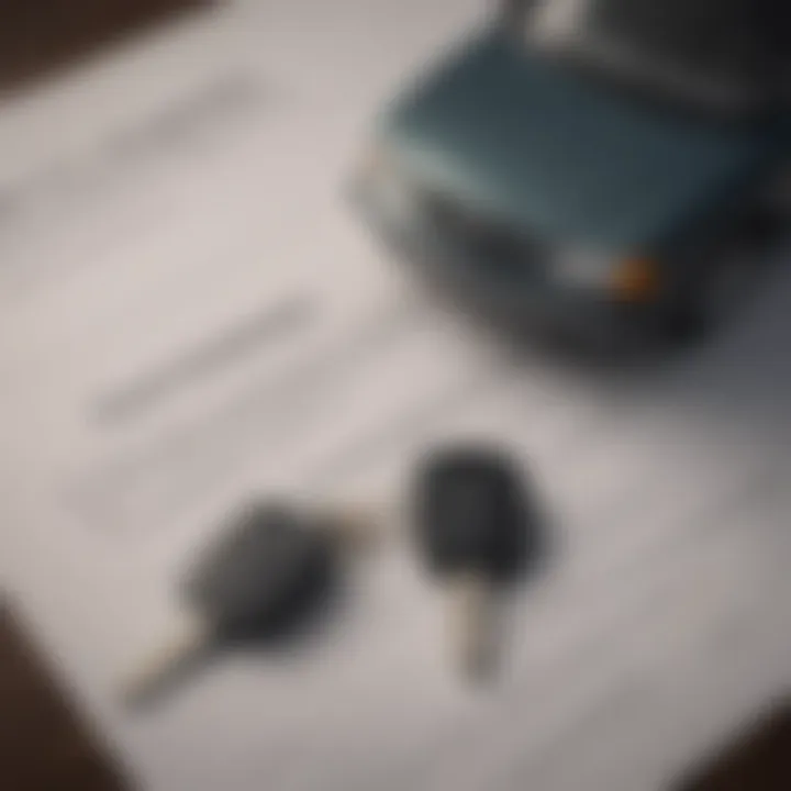 A close-up of car keys and insurance papers