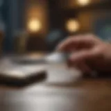 A traveler examining various credit cards on a table.