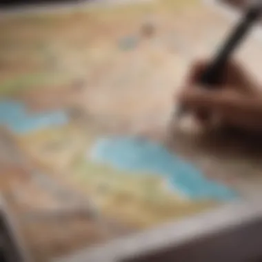 A traveler looking at a map and planning a trip using miles