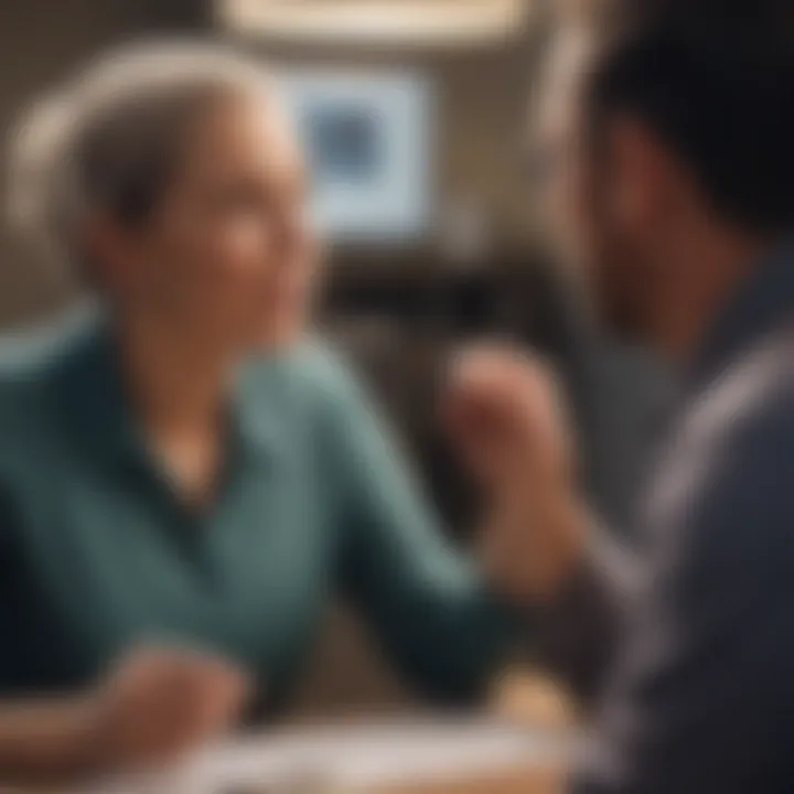 Illustration of a professional discussing cancer insurance options with a client.