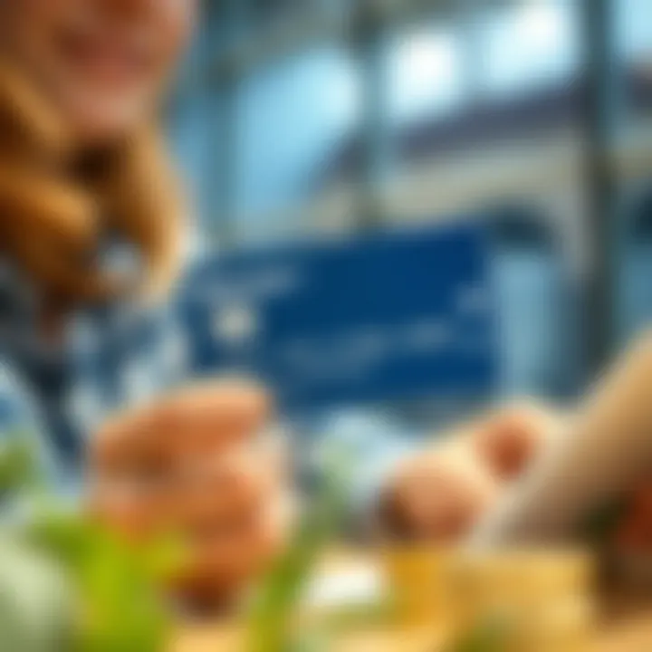 Illustration of a student managing finances with a credit card.